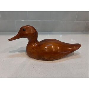 Vintage 1982 Hutch Hand Carved Wooden Duck Decoy Folk Art Figurine Brown Signed